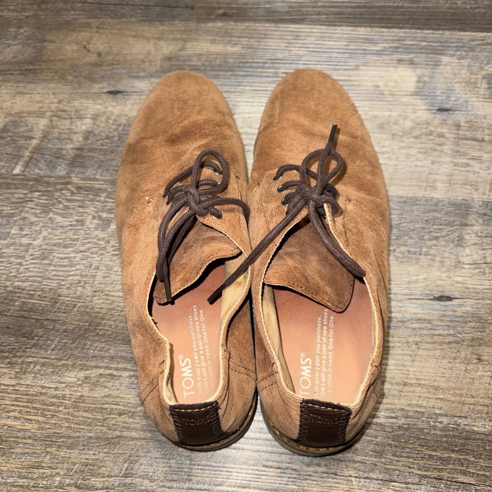 TOMS Preston Mens 10.5 Bark Brown Micro Corduroy Oxford Lace Up Casual Shoes - Picture 5 of 10